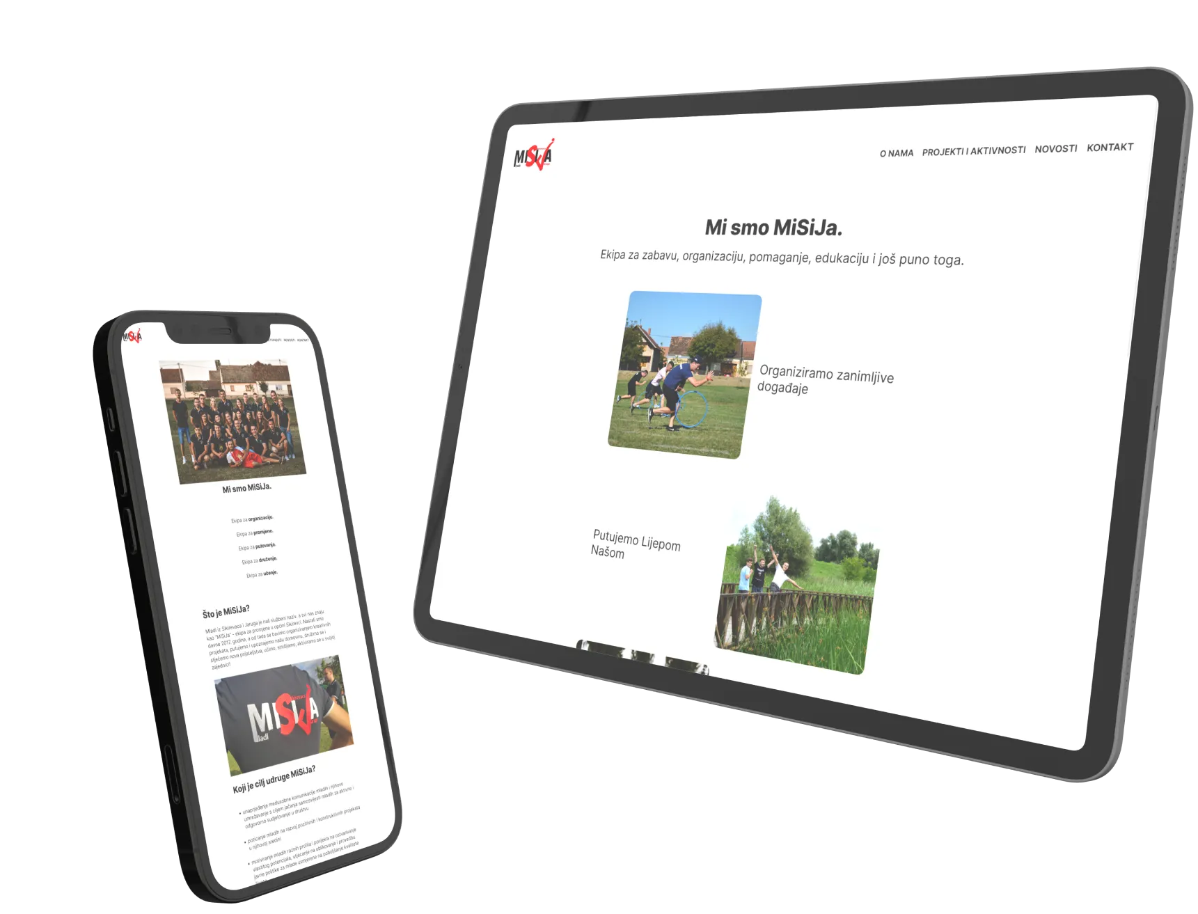 Laptop and phone mockups showing the website